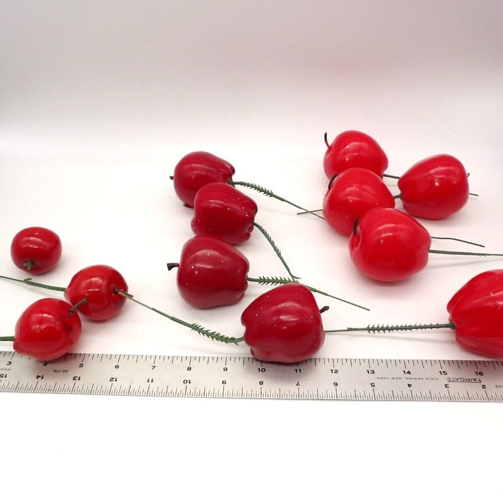 Lot of 12 Red Faux Plastic Apples on Floral Picks Vintage Fruit Decor Craft